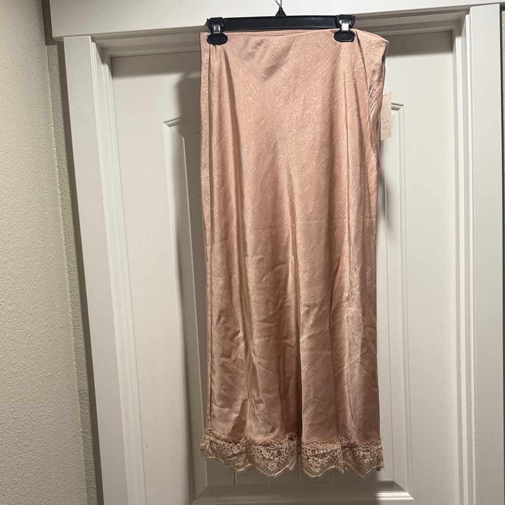 a new day Rose Gold Satin Skirt with Lace Trim